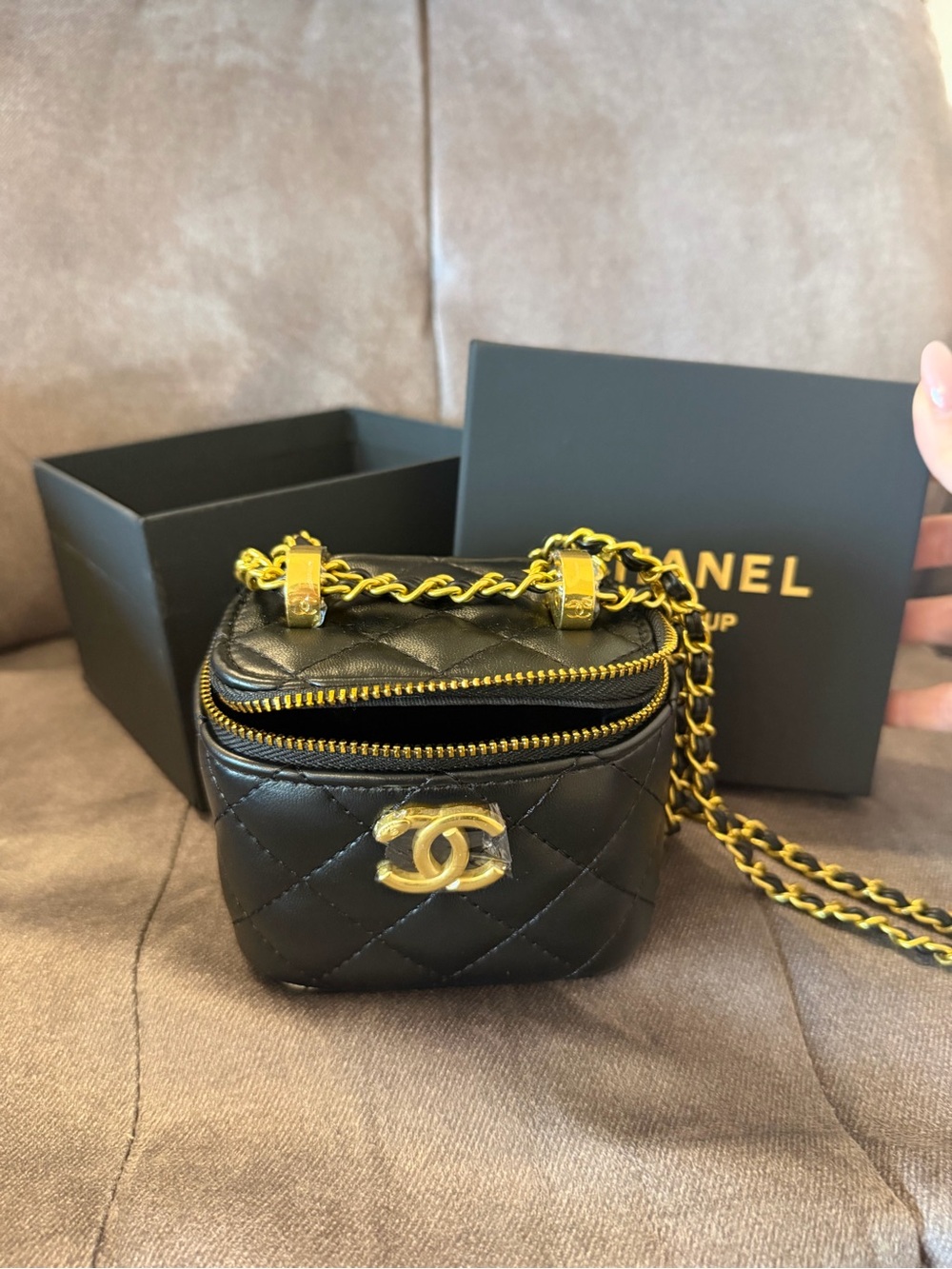 CHANEL Black Quilted Mini Vanity Crossbody with Gold Hardware